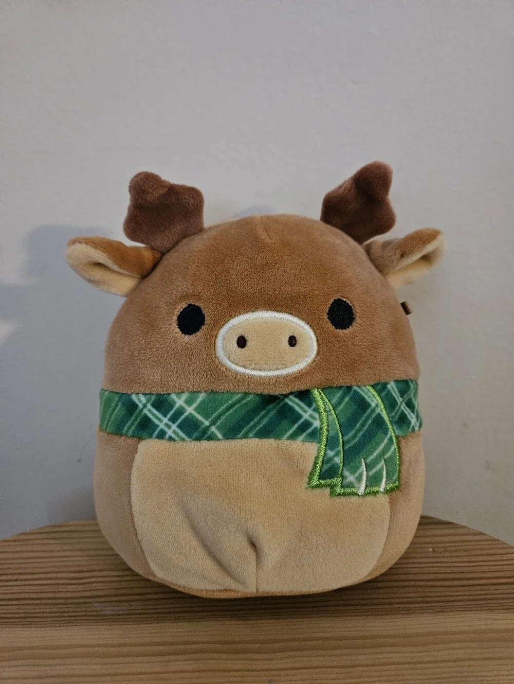 Squishmallows Brown Reindeer Plush with Green Plaid Scarf